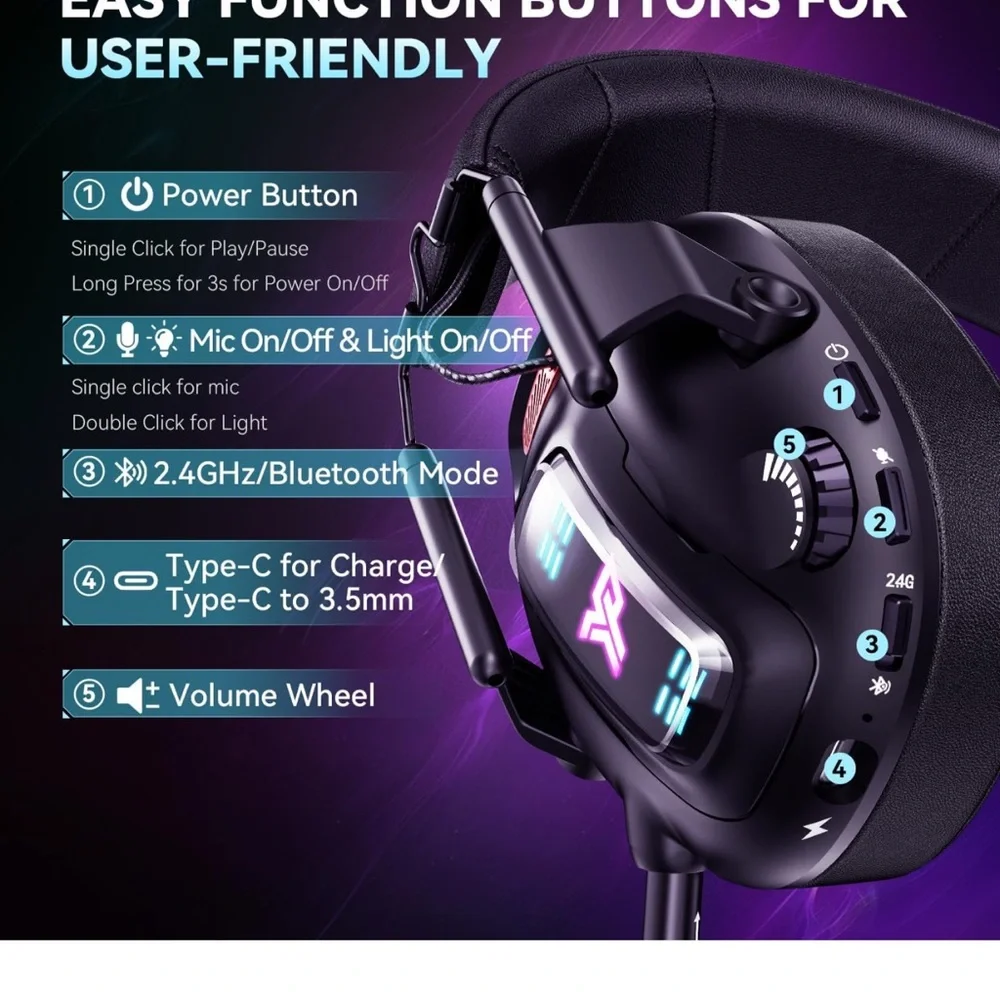 Black Gaming Headset with LED Lights